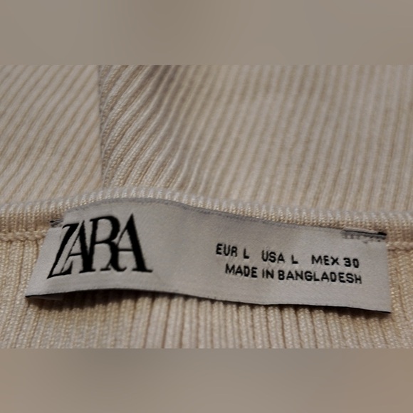 Zara Ivory Ribbed Cropped Halter Top - Spaghetti Strap - Size L - Summer Chic - Picture 3 of 7